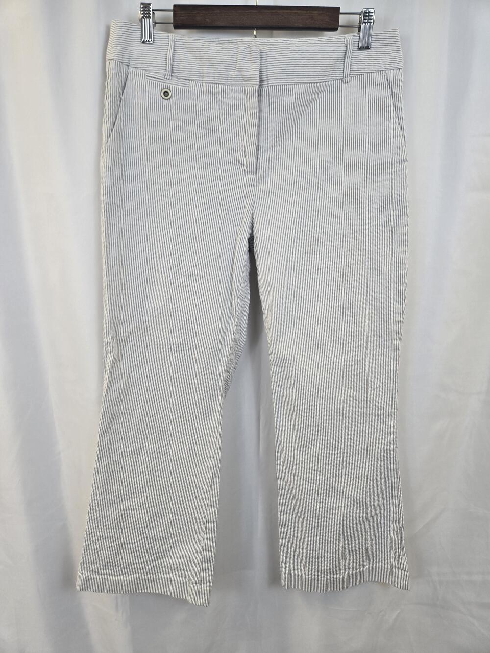 Dalia Collection Pants Womens 10 Gray White Stripe Stretch Chino Crop Twill